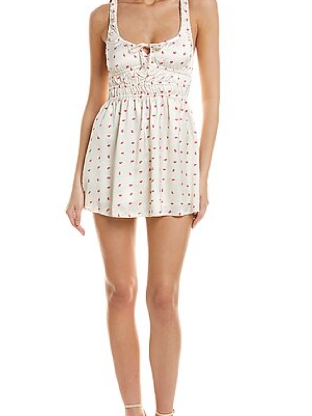 Avantlook Cream Mini Dress with Red Dot Print